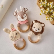 Personalized Crochet Animal Rattle: Handmade Cotton Newborn Gift