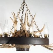 FAUX Wagon Wheel Mule Deer Antler Chandelier