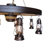FAUX Large Wagon Wheel Chandelier with Lanterns