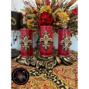 4&rdquo; x 8&rdquo; Red Candle with Fleur